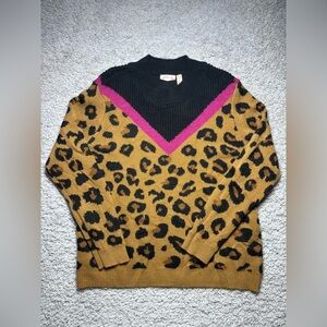 Willow + Root Sweater Womens Large Animal Print Mock Neck Party Soft Girl Party